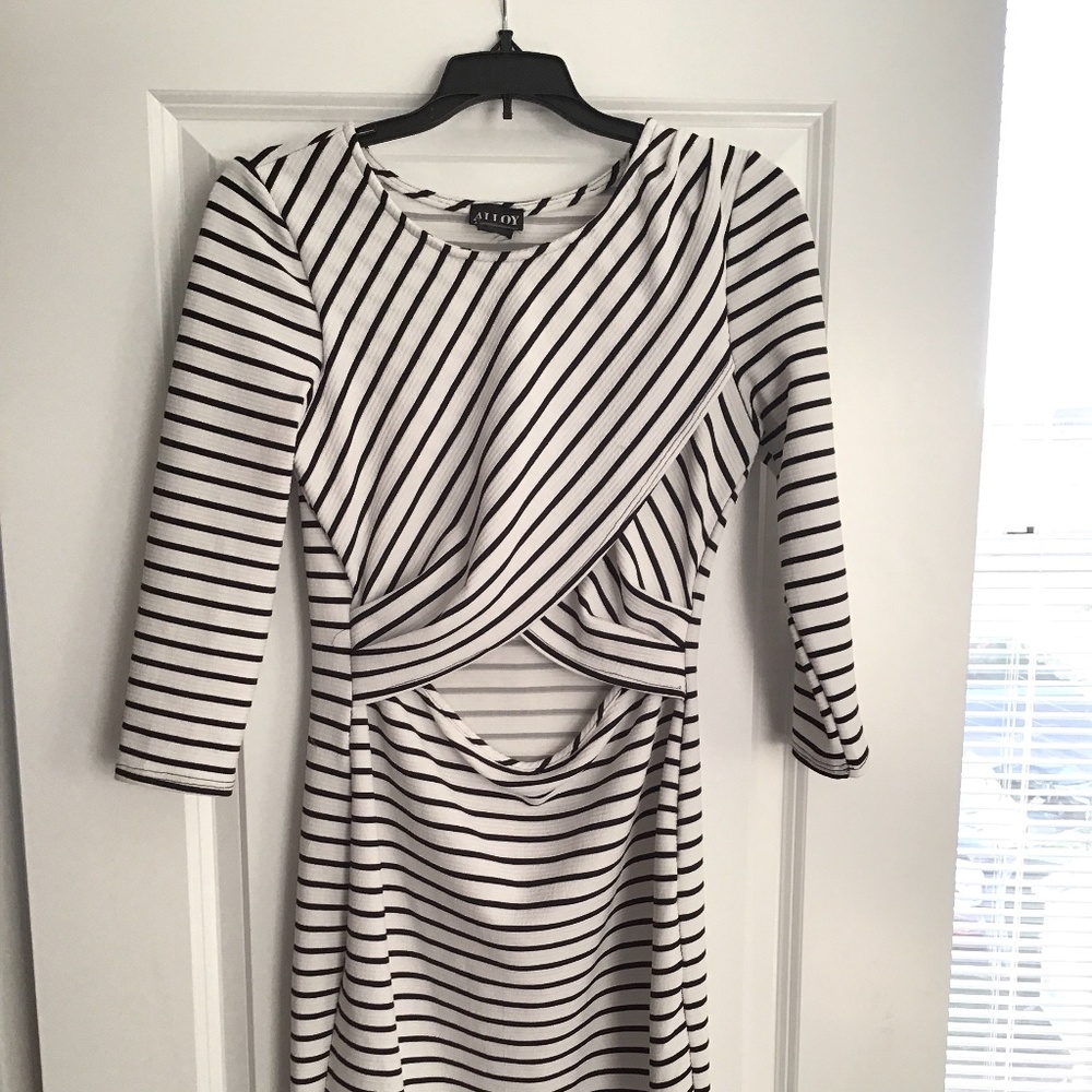 Black and white striped midi dress